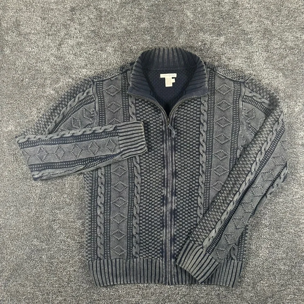 Carbon 2 Cobalt Sweater Mens Large Blue Full Zip Cable Knit Stavanger Fisherman